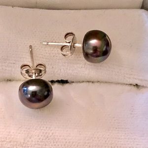 8MM Black Pearl Studs High Luster!